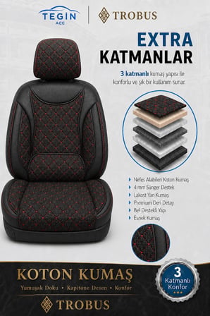 Skoda Octavia 2004 ve Sonrası Araca Uyumlu Koton Kumaş Kapitone Bel Destekli Koltuk Kılıfı SoftCotton Serisi Kırmızı