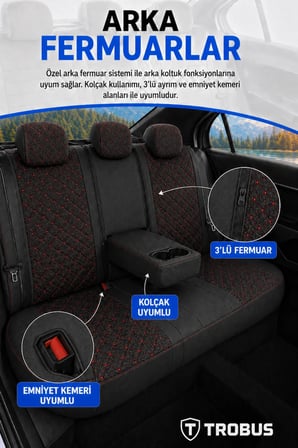 Skoda Octavia 2004 ve Sonrası Araca Uyumlu Koton Kumaş Kapitone Bel Destekli Koltuk Kılıfı SoftCotton Serisi Kırmızı