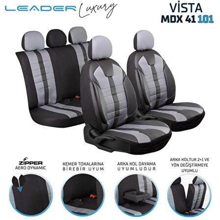 Fiat 500X Uyumlu Deri Detaylı Oto Koltuk Kılıfı Ön Arka Set Vista Siyah Füme SC