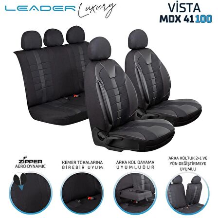 
Seat Cordoba Uyumlu Deri Detaylı Oto Koltuk Kılıfı Ön Arka Set Vista Siyah SC