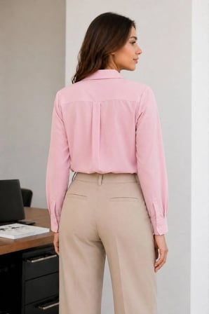 Kadın Uzun Kol Gömlek Düğmeli Klasik Yaka Günlük ve Ofis Şıklığına uygun - Toz Pembe