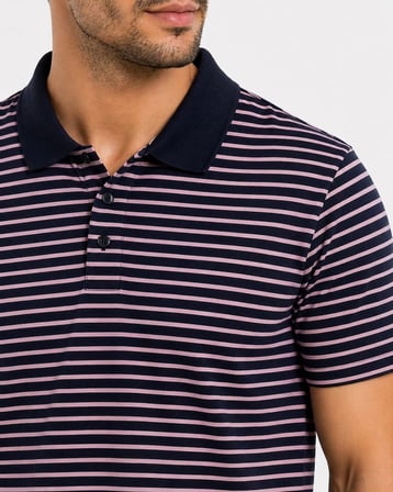 Erkek Pike Kumaş Gül Kurusu Çizgili Polo Yaka Tişört Kısa Kol T-Shirt - Siyah