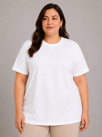 Kadın Battal Big Size Basic Tişört Bisiklet Yaka Rahat Kalıp T-Shirt - Beyaz