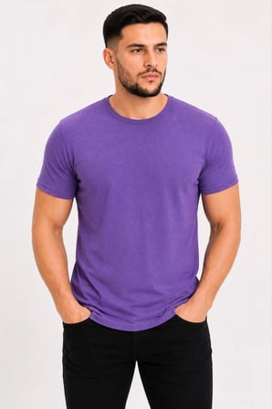 Erkek Basic Tişört Bisiklet Yaka Kısa Kol Günlük Yazlık Slim fit T-Shirt - Mor