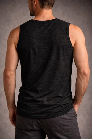 Erkek Flamlı Kumaş Kolsuz Atlet Günlük Fitness Spor T-Shirt - Siyah