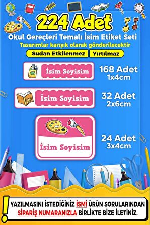 Okul Kreş Kişiye Özel İsim Yazılabilen Etiket Seti - 45