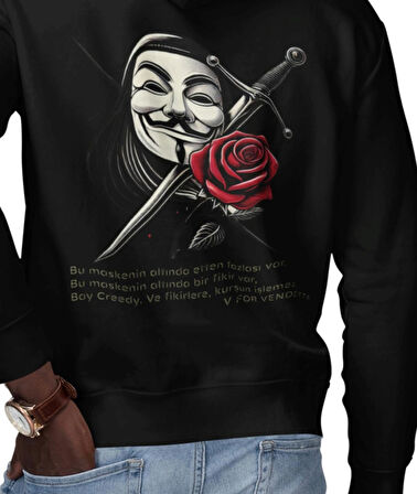 V for Vendetta fikirlere kurşun işlemez baskılı kapüşonlu sweatshirt