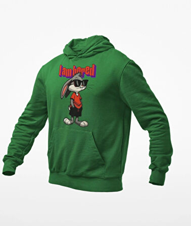 I am bored(sıkıldım) elleri cebinde tavşan baskılı sweatshirt modelleri