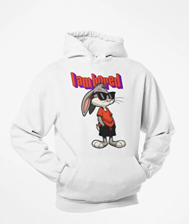 I am bored(sıkıldım) elleri cebinde tavşan baskılı sweatshirt modelleri