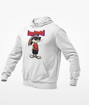 I am bored(sıkıldım) elleri cebinde tavşan baskılı sweatshirt modelleri