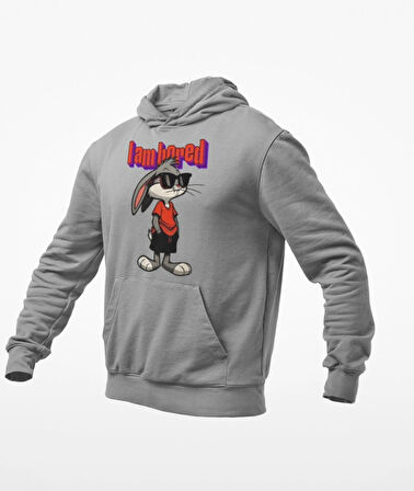 I am bored(sıkıldım) elleri cebinde tavşan baskılı sweatshirt modelleri
