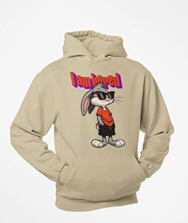 I am bored(sıkıldım) elleri cebinde tavşan baskılı sweatshirt modelleri