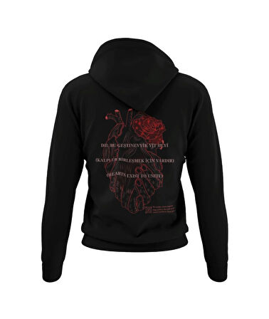 Birleşik çift el kalp temalı unisex kapşonlu sweatshirt