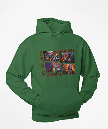 4 parçalı renklerin lordu ejderha kanguru cepli sweatshirt