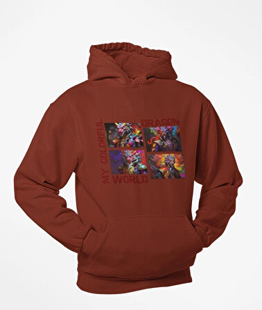 4 parçalı renklerin lordu ejderha kanguru cepli sweatshirt