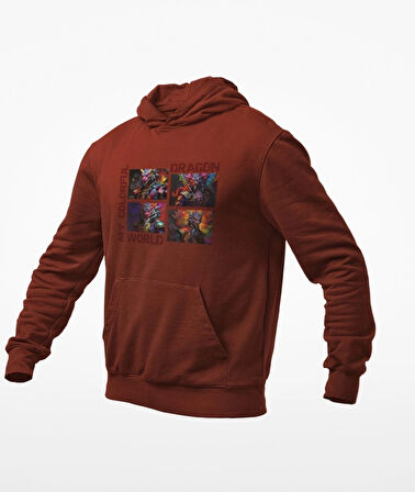 4 parçalı renklerin lordu ejderha kanguru cepli sweatshirt