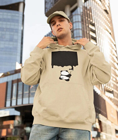 Boyacı panda ön baskılı sweatshirt erkek