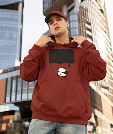 Boyacı panda ön baskılı sweatshirt erkek