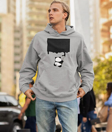 Boyacı panda ön baskılı sweatshirt erkek