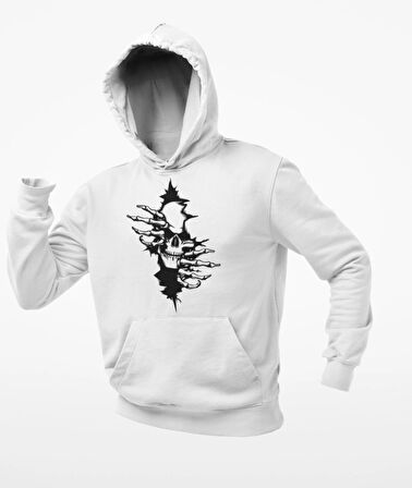 Güğsü Yarıp Çıkan İskelet temalı unisex kapşonlu sweatshirt