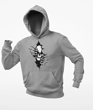 Güğsü Yarıp Çıkan İskelet temalı unisex kapşonlu sweatshirt