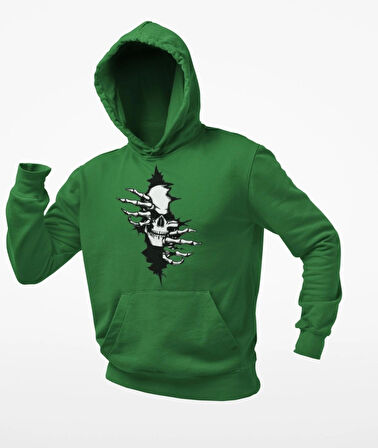 Güğsü Yarıp Çıkan İskelet temalı unisex kapşonlu sweatshirt