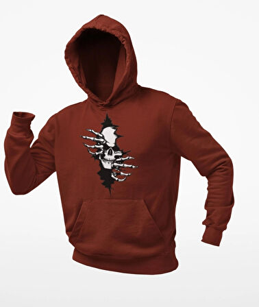 Güğsü Yarıp Çıkan İskelet temalı unisex kapşonlu sweatshirt