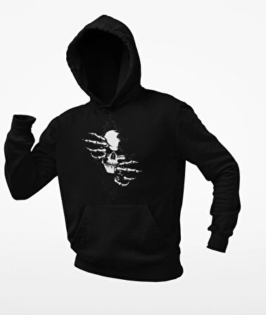 Güğsü Yarıp Çıkan İskelet temalı unisex kapşonlu sweatshirt