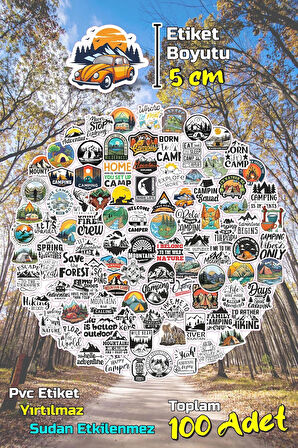 ​Kamp Temalı Camping Outdoor Adventure Sticker Seti Model-2 (5CM - 100 ADET)