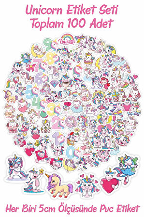 Unicorn Etiket Seti - 5cm - Toplam 100 Adet Etiket