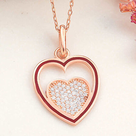 925 Ayar Gümüş Rose Kalp Kadın Kolye