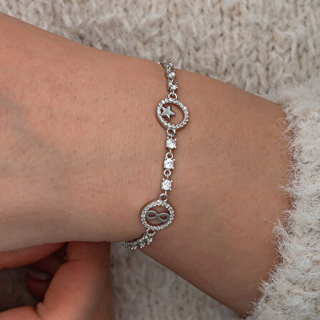 Gümüş Halka İçinde Şans Kadın Bileklik