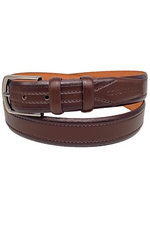 3.5 cm Klasik %100 Hakiki Deri Lüks Kemer Kahverengi Dikiş Desenli