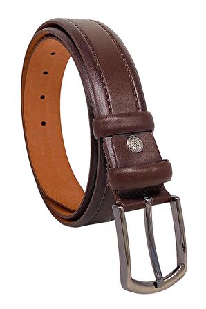 3.5 cm Klasik %100 Hakiki Deri Lüks Kemer Kahverengi Dikiş Desenli