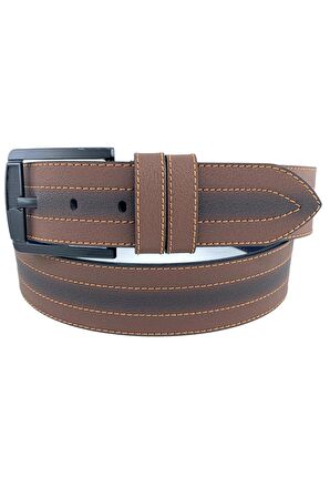 Kahverengi Suni Deri Ortası Sarı Dikişli Model 4.5 cm.lik Unisex Spor Kemer - 4509-10