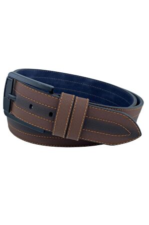 Kahverengi Suni Deri Ortası Sarı Dikişli Model 4.5 cm.lik Unisex Spor Kemer - 4509-10