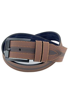 Kahverengi Suni Deri Ortası Sarı Dikişli Model 4.5 cm.lik Unisex Spor Kemer - 4509-10