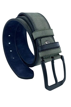 Haki Yeşil Süet Suni Deri Dikişli Model 4.5 cm.lik Unisex Spor Kemer - 4510-10