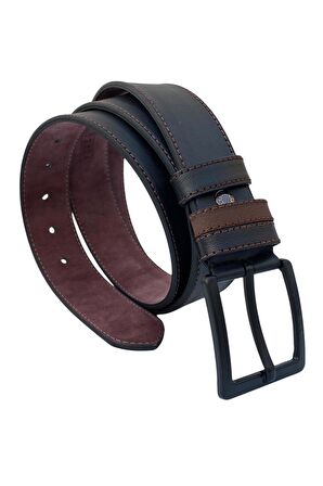 Siyah Suni Deri Kahverengi Dikişli 3 Köprülü 4 cm.lik Unisex Spor Kemer - 7000-109