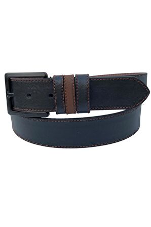 Siyah Suni Deri Kahverengi Dikişli 3 Köprülü 4 cm.lik Unisex Spor Kemer - 7000-109