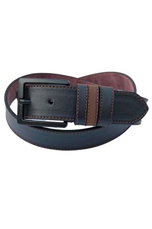 Siyah Suni Deri Kahverengi Dikişli 3 Köprülü 4 cm.lik Unisex Spor Kemer - 7000-109
