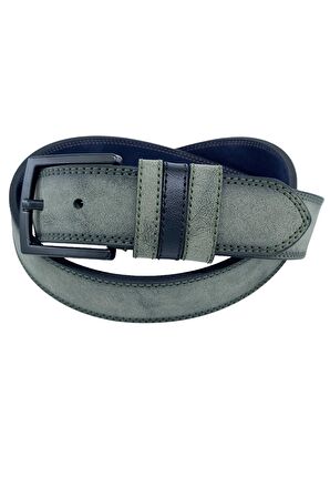 Haki Yeşil Süet Suni Deri Çift Dikişli Model 4 cm.lik Unisex Spor Kemer - 9010-10