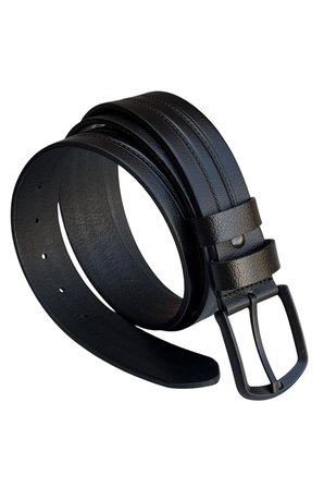 Siyah Hakiki Deri Ortası Şerit Desenli Model 4 cm. Genişlikli Spor Kemer  // 400-42
