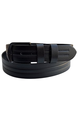Siyah Hakiki Deri Ortası Şerit Desenli Model 4 cm. Genişlikli Spor Kemer  // 400-42