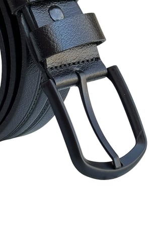 Siyah Hakiki Deri Ortası Şerit Desenli Model 4 cm. Genişlikli Spor Kemer  // 400-42