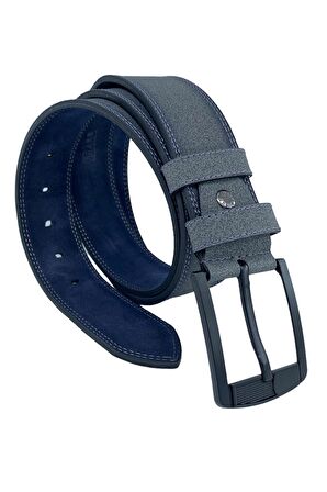 Gri Suni Deri Çift Dikişli 4.5 cm. Genişlik Unisex Spor Kemer - 4515-11