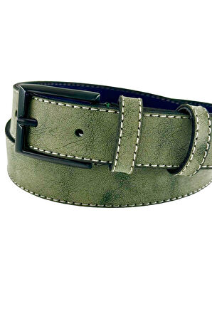Yeşil Çocuk Boy Suni Deri Dikişli Model 3 cm.lik Garson Klasik Kemer Okul Kemeri - G10