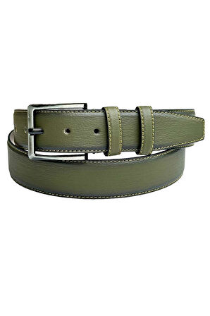 Haki Yeşil Suni Deri Dikişli 4 cm.lik Klasik Kemer - 7400-810