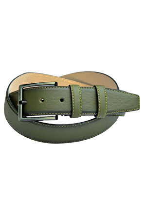 Haki Yeşil Suni Deri Dikişli 4 cm.lik Klasik Kemer - 7400-810