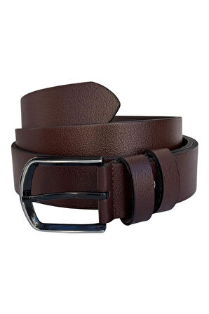 Kahverengi Büyük Beden Hakiki Deri 4 cm. Tokalı Düz Model Erkek Kemer - 409-Battal